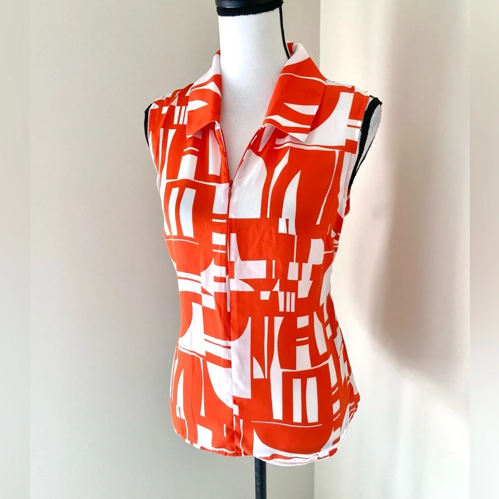 Cabi Kelly Orange and White Sleeveless Top Size S